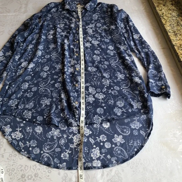 Hollister Blue/White Floral High-Low Shirt Dress Women’s Size M Long Sleeves Top - Picture 10 of 16